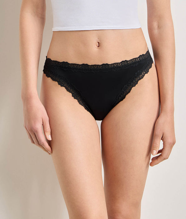 DIM Tanga de mujer de microfibra y encaje Negro Dim