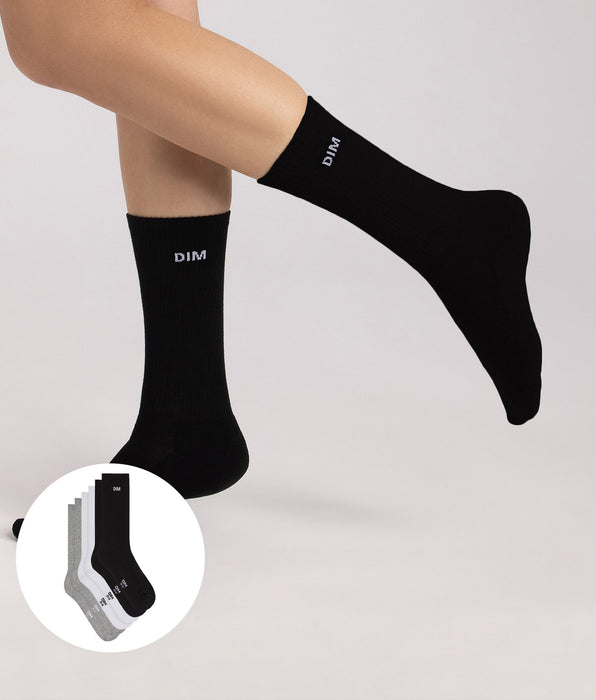 DIM Pack de 3 calcetines deportivos de mujer en negro, blanco y gris Original
