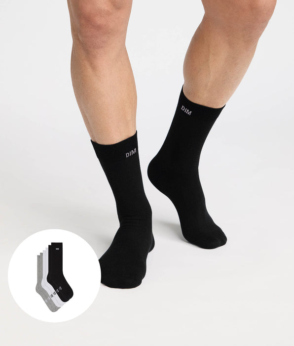 DIM Pack de 3 calcetines deportivos de hombre Original de algodón en negro, blanco y gris