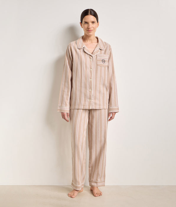 DIM Conjunto de pijama de mujer de franela a rayas marrón y beige DIM x Ines de la Fressange