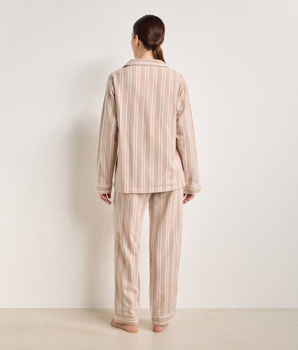 DIM Conjunto de pijama de mujer de franela a rayas marrón y beige DIM x Ines de la Fressange
