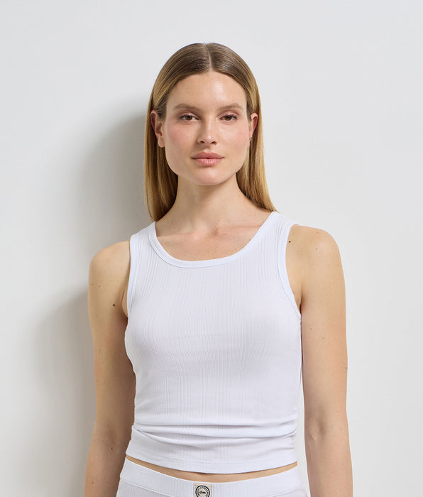 DIM Camiseta de tirantes mujer de punto acanalado fino blanca Dim x Ines de la Fressange