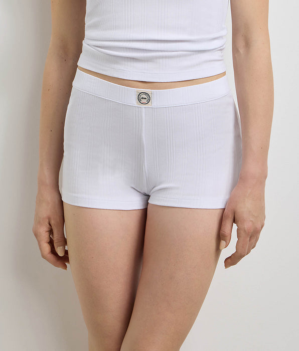 DIM Short mujer holgado de punto jersey acanalado fino blanco Dim x Ines de la Fressange