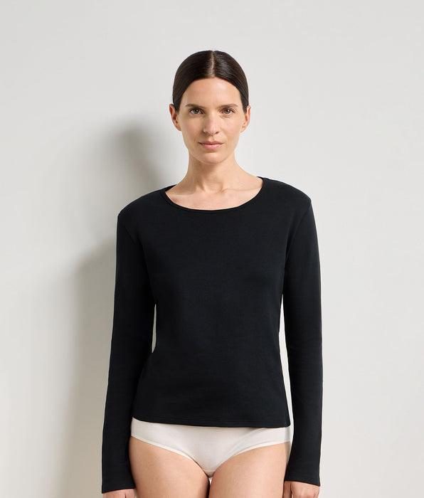 DIM Body negro de manga larga de algodón perchado Thermal