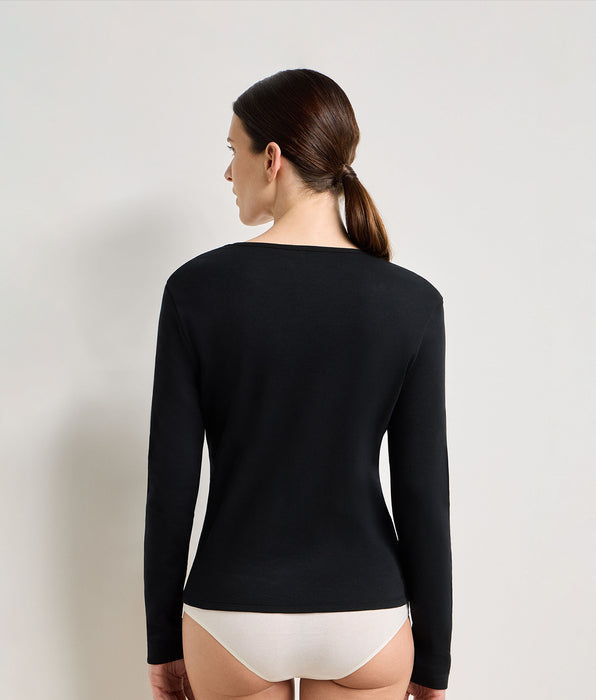 DIM Body negro de manga larga de algodón perchado Thermal