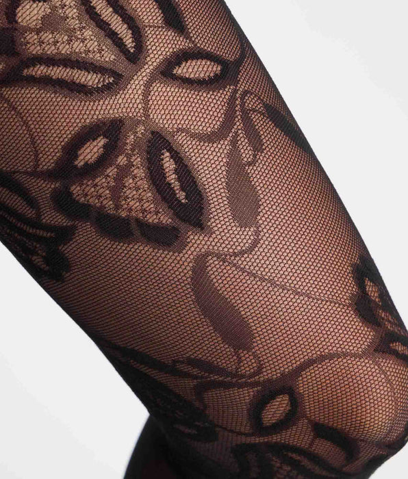 DIM Medias fantasía negras Style con motivo floral Tulipe y efecto terciopelo