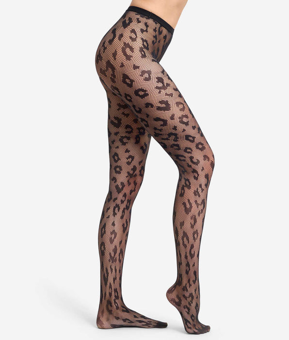 DIM Media panty fantasía de rejilla leopardo negra 30D Style
