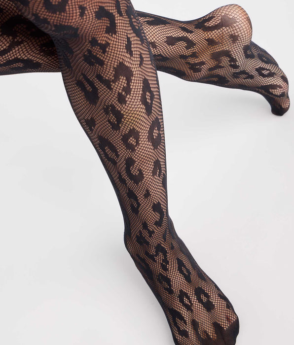 DIM Media panty fantasía de rejilla leopardo negra 30D Style