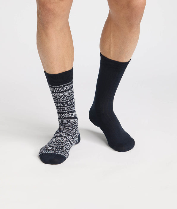 DIM Pack de 2 calcetines de hombre nórdico navy bleu y navy blue Coton Fancy
