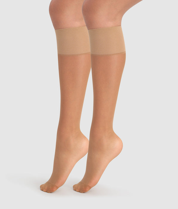 DIM Pack de 2 medias hasta la rodilla transparentes color canela Resist
