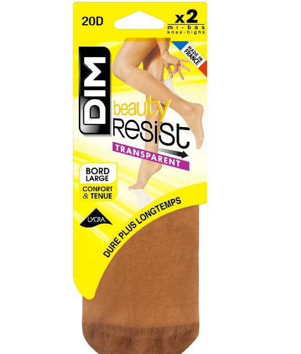 DIM Pack de 2 medias hasta la rodilla transparentes color canela Resist