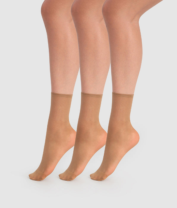 DIM Pack de 3 calcetines cortos transparentes Canela Beauty Resist 20D