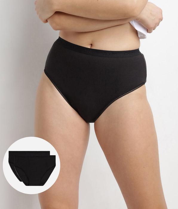 DIM Pack de 2 braguitas 100% algodón negras de talle alto Pur Coton