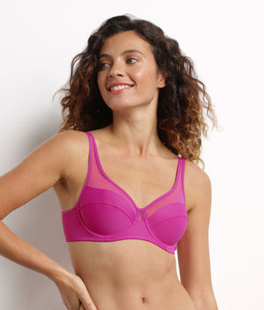 Sujetador push-on de microfibra y tul fucsia Dim Generous