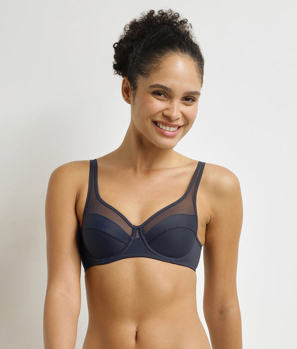 DIM Sujetador de copa completa Generous en microfibra y tul Gris azul formal