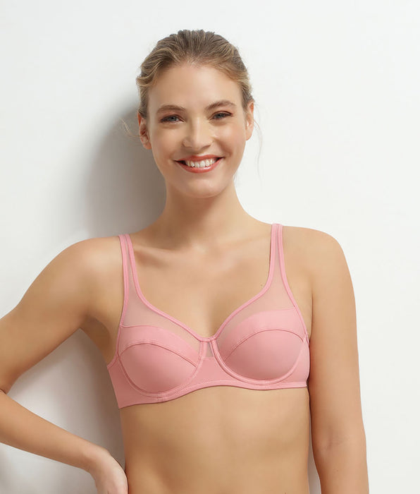 DIM Sujetador con aros de microfibra y tul rosa Generous