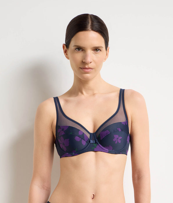 DIM Sujetador floral violeta con aros de cobertura total Generous Classic