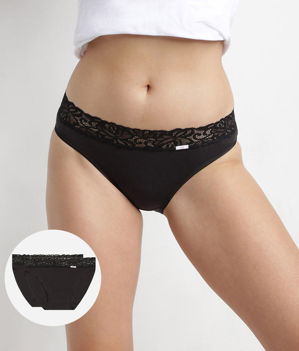 DIM Pack de 2 bragas negras Coton Plus Féminine de talle medio