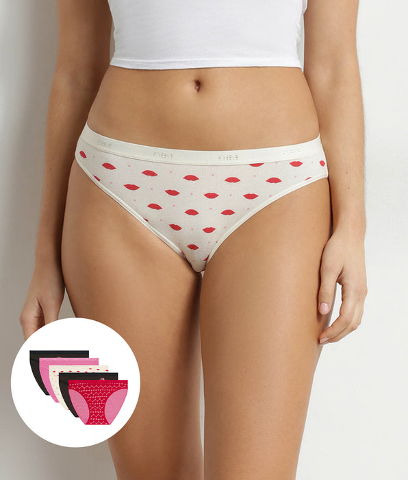 DIM Pack de 5 braguitas de mujer de algodón elástico con estampado de corazones Les Pockets