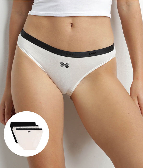 DIM Pack de 3 bragas con lazo negro de algodón Les Pockets