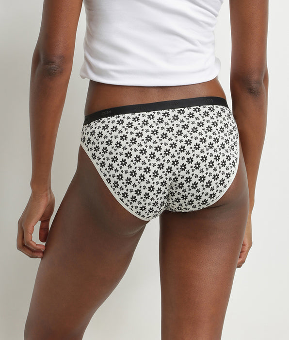 DIM Pack de 3 braguitas de algodón elástico con motivos florales en blanco y negro Les Pockets