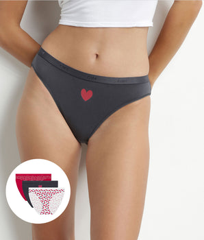 Pack de 3 calzoncillos rojos de algodón elástico con corazones Les Pockets