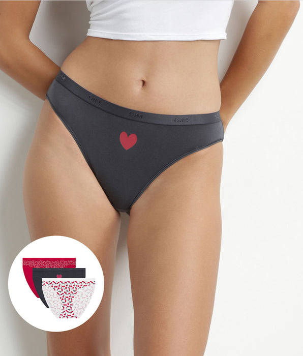 DIM Pack de 3 calzoncillos rojos de algodón elástico con corazones Les Pockets