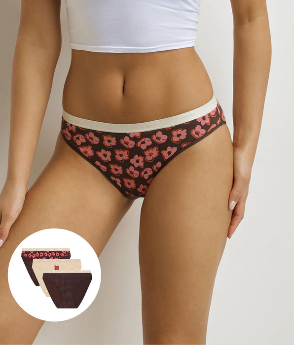 DIM Pack de 3 calzoncillos de mujer con motivos bohemios rosas y marrones Les Pockets