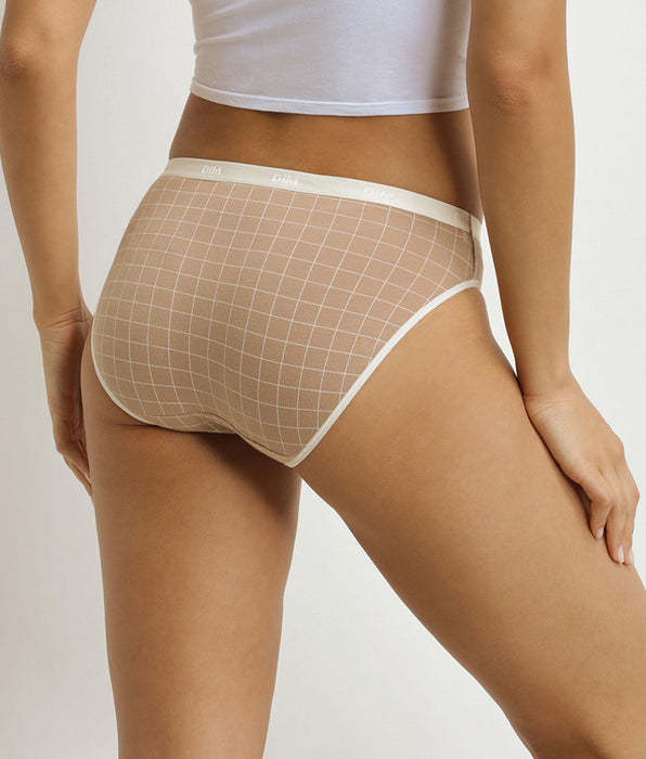 DIM Pack de 3 Calzoncillos Mujer Gingham Crudo Azul Beige Les Bolsillos