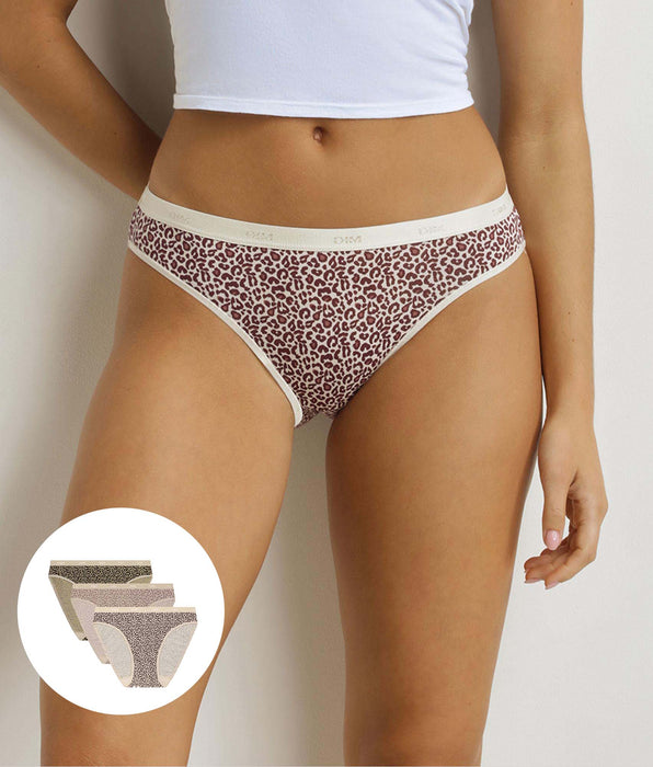 DIM Pack de 3 braguitas de mujer con estampado de leopardo Ecru Beige Les Pockets