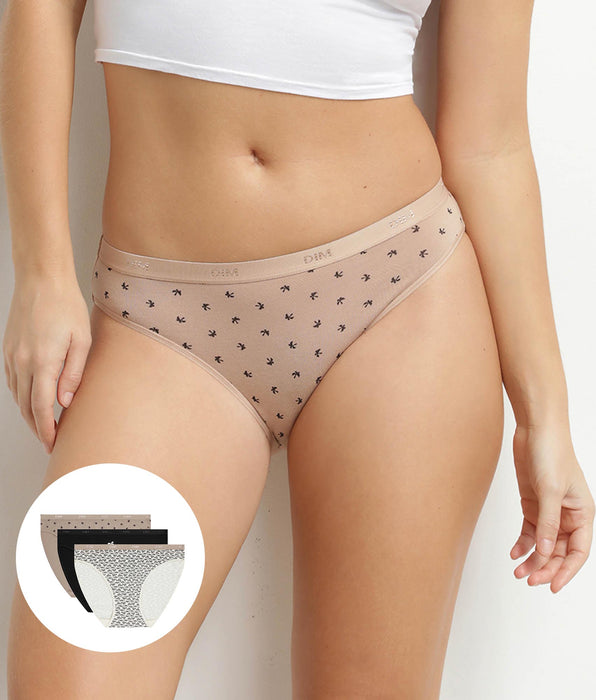 DIM Pack de 3 braguitas de mujer de algodón elástico con estampado de palmeras Les Pockets