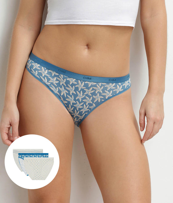 DIM Pack de 3 braguitas de mujer de algodón elástico con estampado marinero Les Pockets