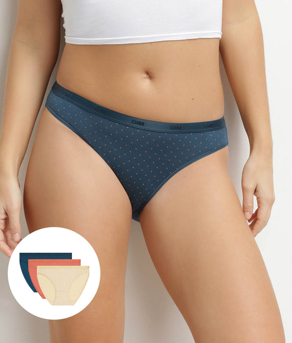DIM Pack de 3 braguitas de mujer de algodón elástico con lunares Dim Les Pockets