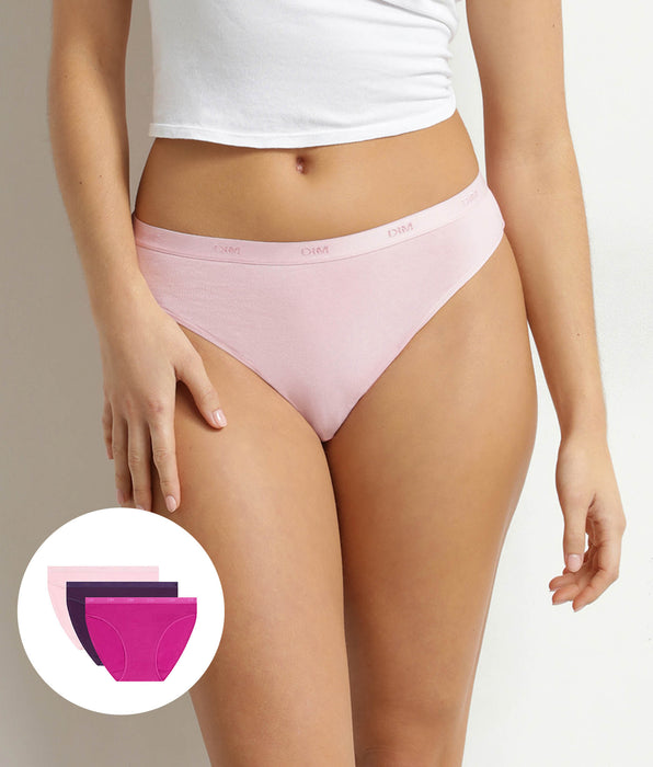 DIM Pack de 3 braguitas de mujer de algodón elástico con mensaje Les Pockets