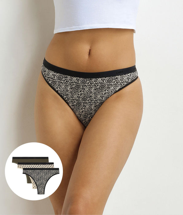 DIM Pack de 3 tangas de mujer con estampado étnico caqui negro Les bolsillos