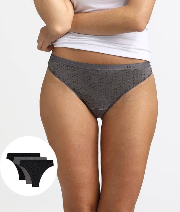 DIM Pack de 3 tangas negros y gris de algodón elástico Les Pocket