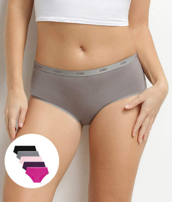DIM Pack de 5 bóxers de mujer de algodón elástico con mensaje Les Pockets