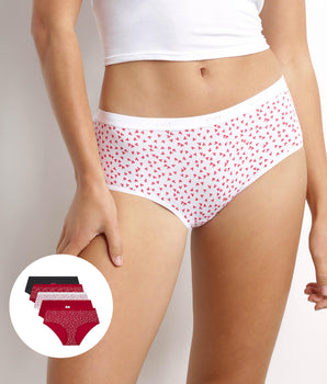 Pack de 5 culottes de mujer de algodón elástico con estampado de corazones Les Pockets