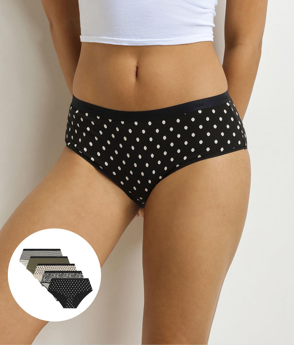 DIM Pack de 5 calzoncillos negros con estampado étnico caqui para mujer Les Pockets