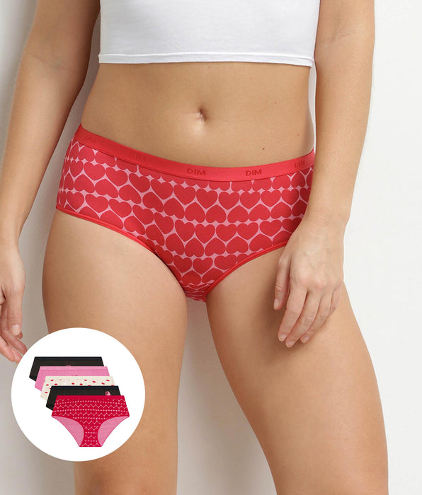 DIM Pack de 5 bóxers de mujer de algodón elástico con estampado de corazones Les Pockets