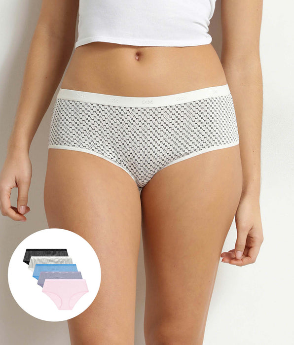 DIM Pack de 5 bóxers de mujer de algodón elástico con el logotipo de Dim Les Pockets