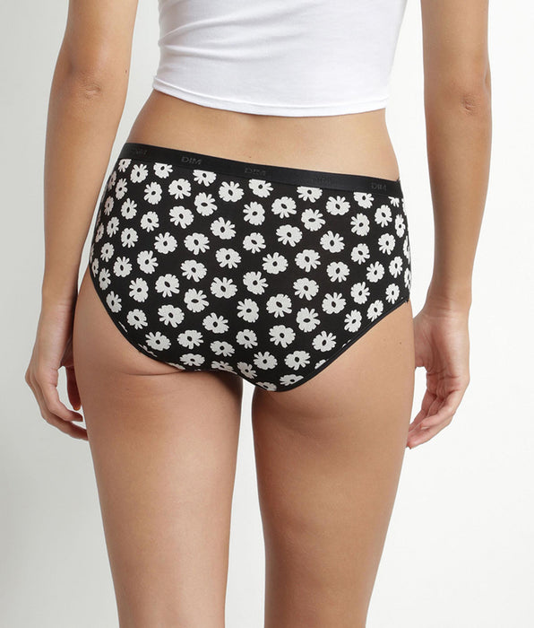 DIM Pack de 3 culottes de mujer de algodón elástico Negro Beige con flores Les Pockets
