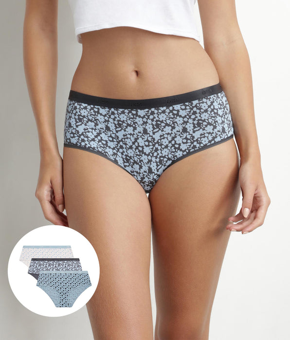 DIM Pack de 3 culottes de mujer de algodón elástico azul con flores Les Pockets