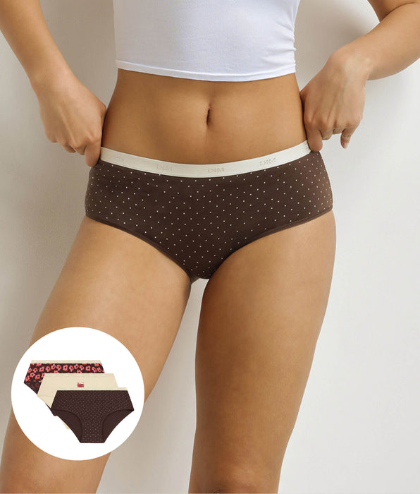 DIM Pack de 3 calzoncillos retro rosa y marrón Les Pockets