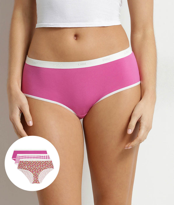 DIM Pack de 3 bóxers de mujer de algodón elástico con estampado vichy Les Pockets