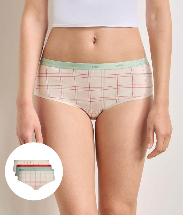 DIM Lote de 3 shorties de flores suaves Les Pockets Coton