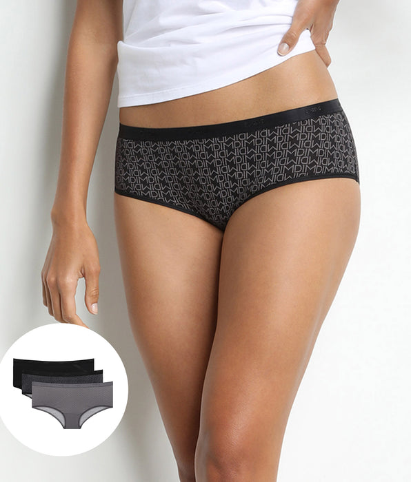 DIM Pack de 3 culottes negros para mujer Les Pockets de algodón