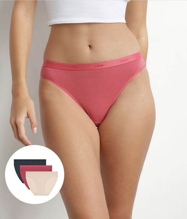 DIM Pack de 3 bragas de mujer de algodón elástico Beige Rosa Gris Les Pockets Ecodim