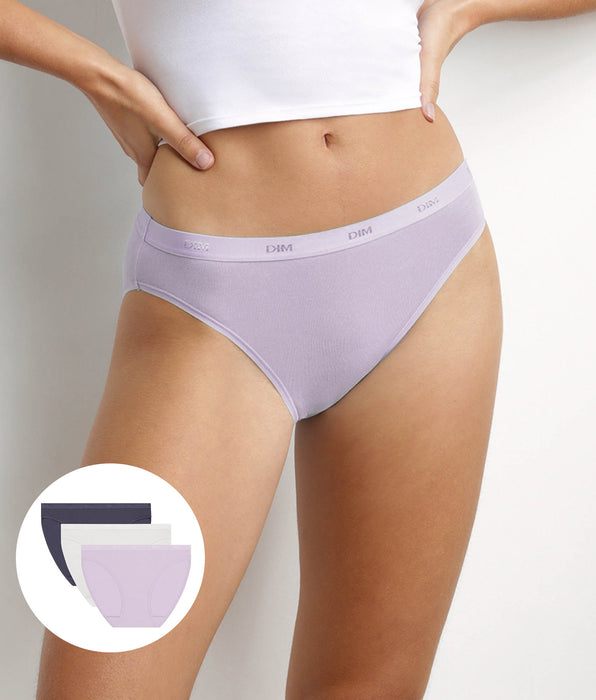 DIM Pack de 3 bragas de algodón elástico Lila Blanco Azul Les Bolsillos Ecodim