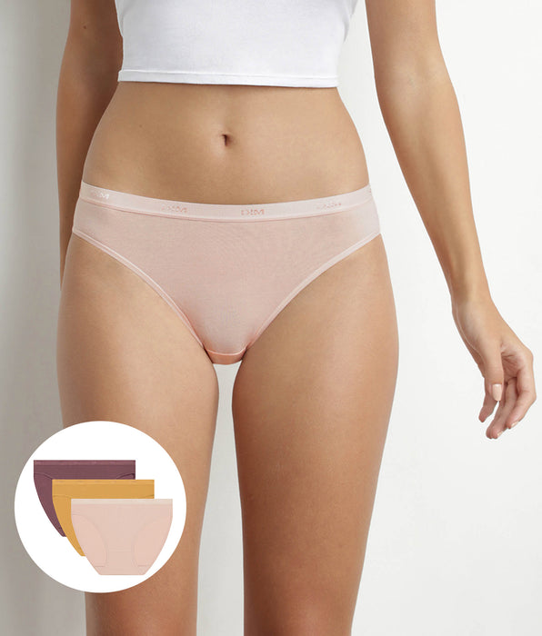 DIM Pack de 3 bragas de algodón elástico Amarillo Nude Marrón Les Bolsillos Ecodim